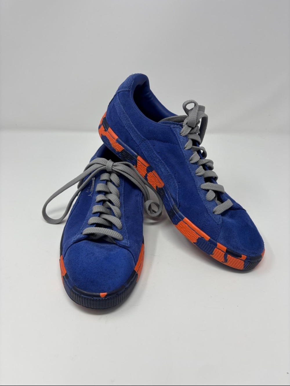 Puma | Men's Blue Suede Casual Sneakers with Orange Accent 9